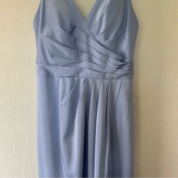 Faviana V-Neck Ruched Open-Back Floor Length Dress - Picture 9 of 11